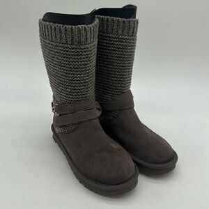 UGG Purl Strap Boot Charcoal Suede Knit Top. 1098080 Women's Size 6
